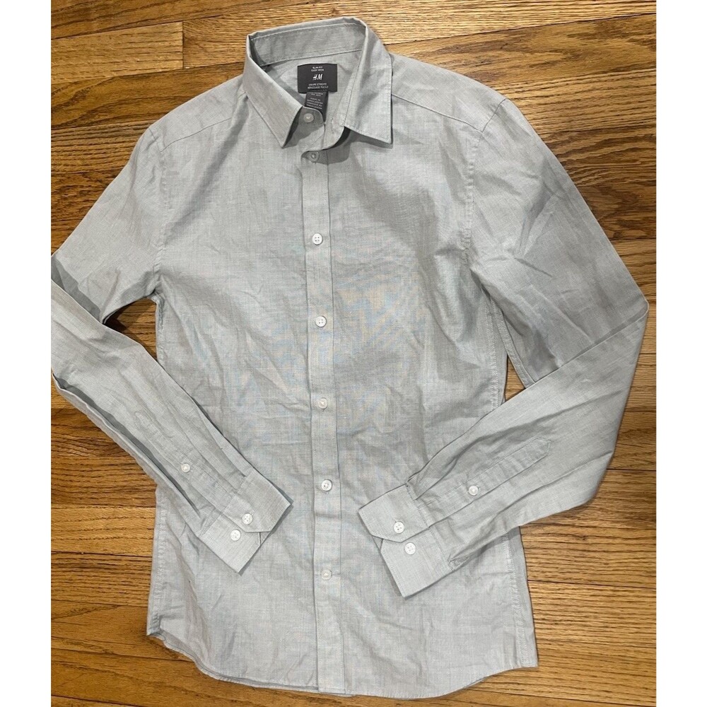 H&M Men’s XS Gray Button Up Dress Shirt Long Sleeve Casual Formal